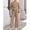 ZESICA Women’s 2026 Spring Two Piece Suits Set Casual Business Long Sleeve Blazer Jacket Wide Leg Pants Work Outfits Sets(Khaki)