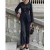ZESICA Women’s 2026 Spring Two Piece Suits Set Casual Business Long Sleeve Blazer Jacket Wide Leg Pants Work Outfits Sets(Navy)