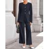 ZESICA Women’s 2026 Spring Two Piece Suits Set Casual Business Long Sleeve Blazer Jacket Wide Leg Pants Work Outfits Sets(Navy)