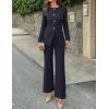 ZESICA Women’s 2026 Spring Two Piece Suits Set Casual Business Long Sleeve Blazer Jacket Wide Leg Pants Work Outfits Sets(Navy)