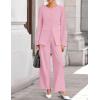 ZESICA Women’s 2026 Spring Two Piece Suits Set Casual Business Long Sleeve Blazer Jacket Wide Leg Pants Work Outfits Sets(Pink)