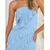 ZESICA Women’s 2026 Strapless Bodycon Dress Sexy Off Shoulder Mesh Tassel Ruffle Side Split Tube Party Maxi Dresses(Blue)