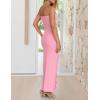 ZESICA Women’s 2026 Strapless Bodycon Dress Sexy Off Shoulder Mesh Tassel Ruffle Side Split Tube Party Maxi Dresses(Pink)