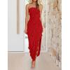 ZESICA Women’s 2026 Strapless Bodycon Dress Sexy Off Shoulder Mesh Tassel Ruffle Side Split Tube Party Maxi Dresses(Red)