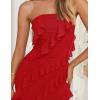 ZESICA Women’s 2026 Strapless Bodycon Dress Sexy Off Shoulder Mesh Tassel Ruffle Side Split Tube Party Maxi Dresses(Red)