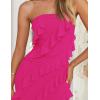 ZESICA Women’s 2026 Strapless Bodycon Dress Sexy Off Shoulder Mesh Tassel Ruffle Side Split Tube Party Maxi Dresses(Rose)
