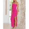 ZESICA Women’s 2026 Strapless Bodycon Dress Sexy Off Shoulder Mesh Tassel Ruffle Side Split Tube Party Maxi Dresses(Rose)