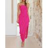 ZESICA Women’s 2026 Strapless Bodycon Dress Sexy Off Shoulder Mesh Tassel Ruffle Side Split Tube Party Maxi Dresses(Rose)