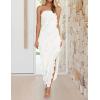 ZESICA Women’s 2026 Strapless Bodycon Dress Sexy Off Shoulder Mesh Tassel Ruffle Side Split Tube Party Maxi Dresses(White)
