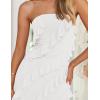 ZESICA Women’s 2026 Strapless Bodycon Dress Sexy Off Shoulder Mesh Tassel Ruffle Side Split Tube Party Maxi Dresses(White)