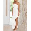 ZESICA Women’s 2026 Strapless Bodycon Dress Sexy Off Shoulder Mesh Tassel Ruffle Side Split Tube Party Maxi Dresses(White)