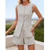 ZESICA Women’s 2026 Summer 2 Piece Short Sets Sleeveless Crew Neck Suit Vest Tops High Waist Shorts Business Outfits(Apricotstripe)