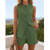 ZESICA Women’s 2026 Summer 2 Piece Short Sets Sleeveless Crew Neck Suit Vest Tops High Waist Shorts Business Outfits(Armygreen)