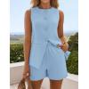 ZESICA Women’s 2026 Summer 2 Piece Short Sets Sleeveless Crew Neck Suit Vest Tops High Waist Shorts Business Outfits(Blue)