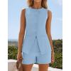 ZESICA Women’s 2026 Summer 2 Piece Short Sets Sleeveless Crew Neck Suit Vest Tops High Waist Shorts Business Outfits(Blue)