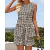 ZESICA Women’s 2026 Summer 2 Piece Short Sets Sleeveless Crew Neck Suit Vest Tops High Waist Shorts Business Outfits(Brown)