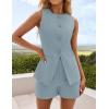 ZESICA Women’s 2026 Summer 2 Piece Short Sets Sleeveless Crew Neck Suit Vest Tops High Waist Shorts Business Outfits(Dustyblue)