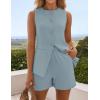 ZESICA Women’s 2026 Summer 2 Piece Short Sets Sleeveless Crew Neck Suit Vest Tops High Waist Shorts Business Outfits(Dustyblue)