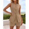 ZESICA Women’s 2026 Summer 2 Piece Short Sets Sleeveless Crew Neck Suit Vest Tops High Waist Shorts Business Outfits(Khaki)