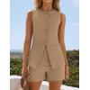 ZESICA Women’s 2026 Summer 2 Piece Short Sets Sleeveless Crew Neck Suit Vest Tops High Waist Shorts Business Outfits(Khaki)