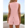 ZESICA Women’s 2026 Summer 2 Piece Short Sets Sleeveless Crew Neck Suit Vest Tops High Waist Shorts Business Outfits(Pink)