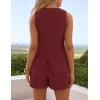 ZESICA Women’s 2026 Summer 2 Piece Short Sets Sleeveless Crew Neck Suit Vest Tops High Waist Shorts Business Outfits(Wine)
