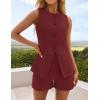 ZESICA Women’s 2026 Summer 2 Piece Short Sets Sleeveless Crew Neck Suit Vest Tops High Waist Shorts Business Outfits(Wine)