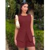 ZESICA Women’s 2026 Summer 2 Piece Short Sets Sleeveless Crew Neck Suit Vest Tops High Waist Shorts Business Outfits(Wine)