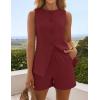 ZESICA Women’s 2026 Summer 2 Piece Short Sets Sleeveless Crew Neck Suit Vest Tops High Waist Shorts Business Outfits(Wine)