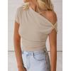 ZESICA Women’s 2026 Summer Off Shoulder Tops Going Out Sexy Y2k Shirts Spring Cap Sleeve Ruched Asymmetrical Blouses(Apricot)