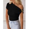 ZESICA Women’s 2026 Summer Off Shoulder Tops Going Out Sexy Y2k Shirts Spring Cap Sleeve Ruched Asymmetrical Blouses(Black)