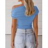 ZESICA Women’s 2026 Summer Off Shoulder Tops Going Out Sexy Y2k Shirts Spring Cap Sleeve Ruched Asymmetrical Blouses(Blue)
