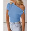 ZESICA Women’s 2026 Summer Off Shoulder Tops Going Out Sexy Y2k Shirts Spring Cap Sleeve Ruched Asymmetrical Blouses(Blue)