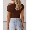 ZESICA Women’s 2026 Summer Off Shoulder Tops Going Out Sexy Y2k Shirts Spring Cap Sleeve Ruched Asymmetrical Blouses(Brown)
