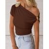 ZESICA Women’s 2026 Summer Off Shoulder Tops Going Out Sexy Y2k Shirts Spring Cap Sleeve Ruched Asymmetrical Blouses(Brown)