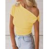 ZESICA Women’s 2026 Summer Off Shoulder Tops Going Out Sexy Y2k Shirts Spring Cap Sleeve Ruched Asymmetrical Blouses(Butter Yellow)