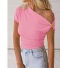 ZESICA Women’s 2026 Summer Off Shoulder Tops Going Out Sexy Y2k Shirts Spring Cap Sleeve Ruched Asymmetrical Blouses(Pink)
