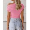 ZESICA Women’s 2026 Summer Off Shoulder Tops Going Out Sexy Y2k Shirts Spring Cap Sleeve Ruched Asymmetrical Blouses(Pink)