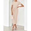 ZESICA Women’s 2026 Summer Short Sleeve Bodycon Midi Dress Crewneck Ruched Split Wedding Guest Cocktail Wrap Dresses(Apricot)