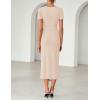 ZESICA Women’s 2026 Summer Short Sleeve Bodycon Midi Dress Crewneck Ruched Split Wedding Guest Cocktail Wrap Dresses(Apricot)