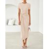 ZESICA Women’s 2026 Summer Short Sleeve Bodycon Midi Dress Crewneck Ruched Split Wedding Guest Cocktail Wrap Dresses(Apricot)