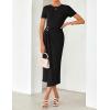 ZESICA Women’s 2026 Summer Short Sleeve Bodycon Midi Dress Crewneck Ruched Split Wedding Guest Cocktail Wrap Dresses(Black)