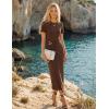 ZESICA Women’s 2026 Summer Short Sleeve Bodycon Midi Dress Crewneck Ruched Split Wedding Guest Cocktail Wrap Dresses(Coffee)