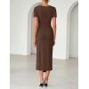 ZESICA Women’s 2026 Summer Short Sleeve Bodycon Midi Dress Crewneck Ruched Split Wedding Guest Cocktail Wrap Dresses(Coffee)