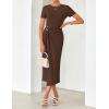 ZESICA Women’s 2026 Summer Short Sleeve Bodycon Midi Dress Crewneck Ruched Split Wedding Guest Cocktail Wrap Dresses(Coffee)