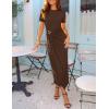 ZESICA Women’s 2026 Summer Short Sleeve Bodycon Midi Dress Crewneck Ruched Split Wedding Guest Cocktail Wrap Dresses(Coffee)
