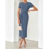 ZESICA Women’s 2026 Summer Short Sleeve Bodycon Midi Dress Crewneck Ruched Split Wedding Guest Cocktail Wrap Dresses(Dusty Blue)