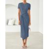 ZESICA Women’s 2026 Summer Short Sleeve Bodycon Midi Dress Crewneck Ruched Split Wedding Guest Cocktail Wrap Dresses(Dusty Blue)