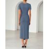 ZESICA Women’s 2026 Summer Short Sleeve Bodycon Midi Dress Crewneck Ruched Split Wedding Guest Cocktail Wrap Dresses(Dusty Blue)