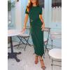 ZESICA Women’s 2026 Summer Short Sleeve Bodycon Midi Dress Crewneck Ruched Split Wedding Guest Cocktail Wrap Dresses(Green)